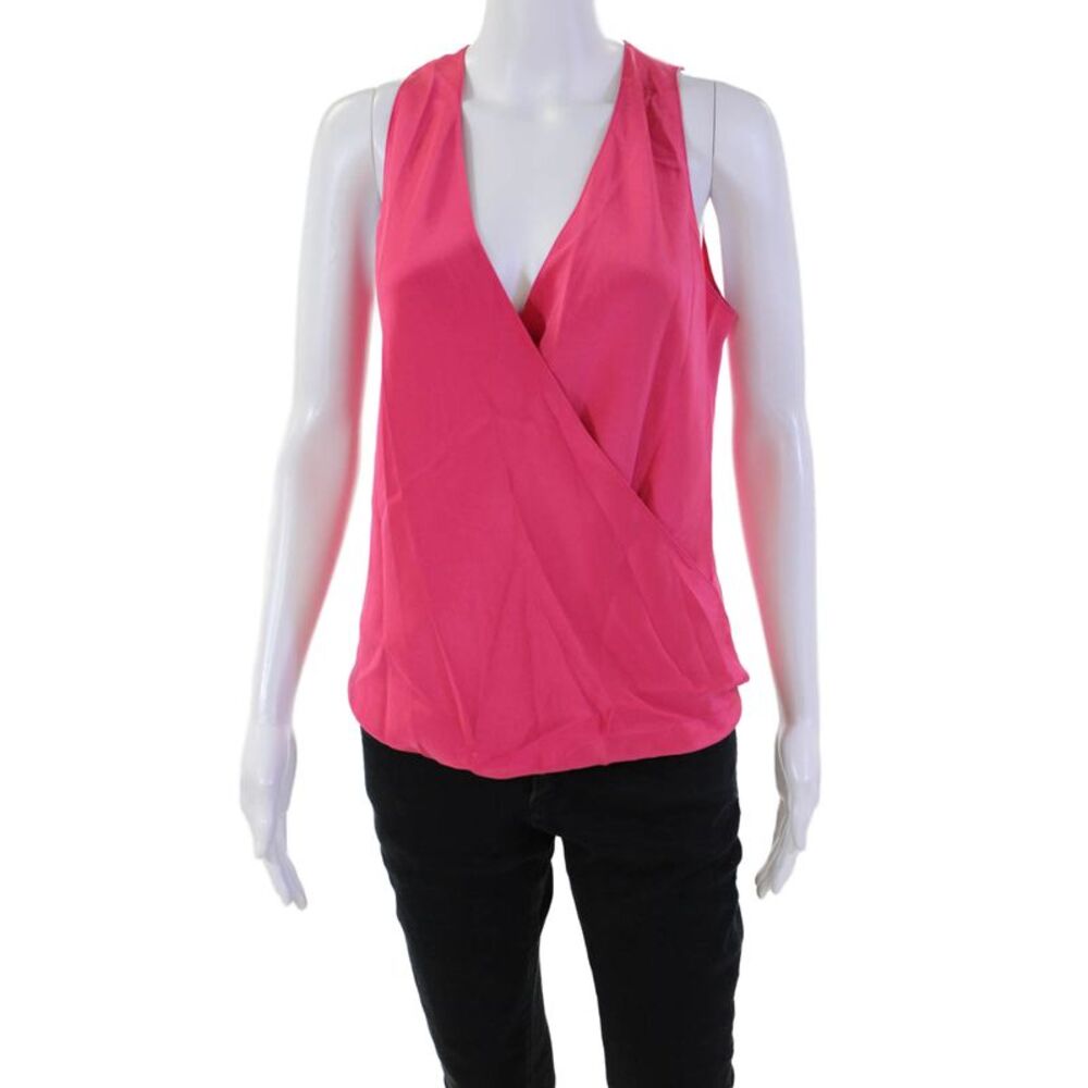 Designer Womens Silk V-Neck Criss Cross Sleeveless Blouse Top Watermelon Size S